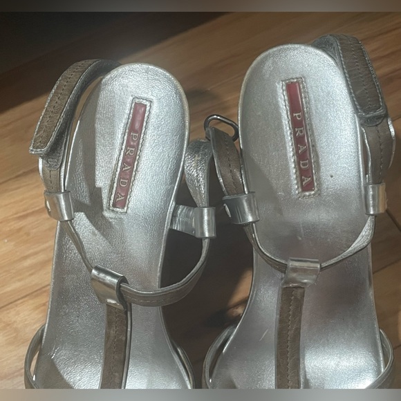 Prada Strappy Metallic Wedges Size 37.5 - Picture 5 of 16